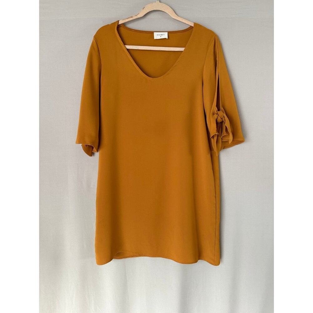 Everly Mustard Yellow bow sleeve dress Small Mini Shift Dress
